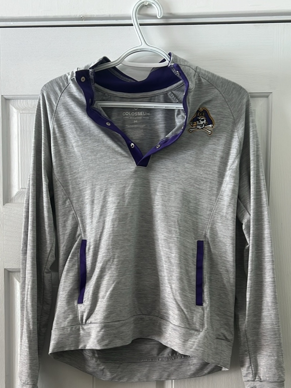 EUC size medium women’s Colosseum Grey and Purple Women's Snap Jacket ECU